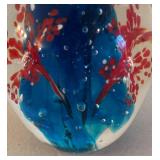 BR2 - Art Glass Paperweight - Blue Center with Red Floral Inclusions