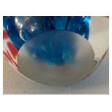 BR2 - Art Glass Paperweight - Blue Center with Red Floral Inclusions