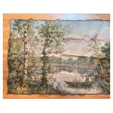 BR2 - Vintage Tapestry - Pastoral Rivers Scene with Fisherman in Boat