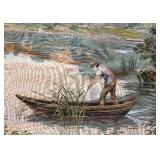 BR2 - Vintage Tapestry - Pastoral Rivers Scene with Fisherman in Boat