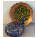 BR2 - Annemarie Davidson Peacock Enamel Plate & Paperweight