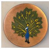 BR2 - Annemarie Davidson Peacock Enamel Plate & Paperweight
