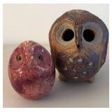 BR2 - Two Owl Figurines - Ceramic & Marble