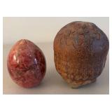 BR2 - Two Owl Figurines - Ceramic & Marble