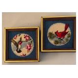 BR2 - Pair of Bird Motif Needlepoint Frames - Vintage Wall Decor