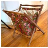 BR1 - Vintage Sewing Caddy - Wooden Frame with Floral Fabric Bag