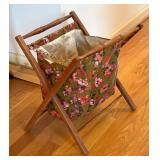 BR1 - Vintage Sewing Caddy - Wooden Frame with Floral Fabric Bag