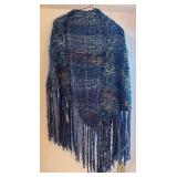 BR1 - New Fringed Benefits Shawl - Handwoven Blue Fringe by Bob Gibson & Jon Fivecoat