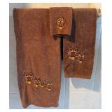 BR2 - Owl Embroidered Vintage Brown Bath Towel Set - Towel, Hand Towel & Washcloth