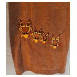BR2 - Owl Embroidered Vintage Brown Bath Towel Set - Towel, Hand Towel & Washcloth