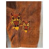 BR2 - Owl Embroidered Vintage Brown Bath Towel Set - Towel, Hand Towel & Washcloth