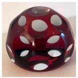 BR2 - Ruby Red Glass Paperweight with Cut to Clear Polka Dots