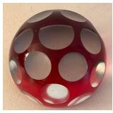 BR2 - Ruby Red Glass Paperweight with Cut to Clear Polka Dots