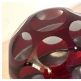 BR2 - Ruby Red Glass Paperweight with Cut to Clear Polka Dots