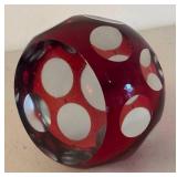 BR2 - Ruby Red Glass Paperweight with Cut to Clear Polka Dots