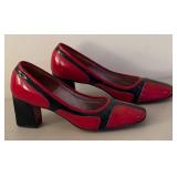 BR2 - Andrew Geller Vintage Two-Tone Red & Black Leather Heels - Size 7 1/2
