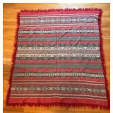 BR2 - Vintage Moroccan Kilim-Style Blanket - Red Grey Geometric Pattern