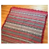 BR2 - Vintage Moroccan Kilim-Style Blanket - Red Grey Geometric Pattern