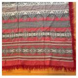 BR2 - Vintage Moroccan Kilim-Style Blanket - Red Grey Geometric Pattern