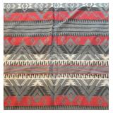 BR2 - Vintage Moroccan Kilim-Style Blanket - Red Grey Geometric Pattern