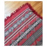 BR2 - Vintage Moroccan Kilim-Style Blanket - Red Grey Geometric Pattern