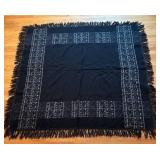 BR1 - Navy Blue Blanket - Fringe and Floral Border