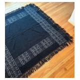 BR1 - Navy Blue Blanket - Fringe and Floral Border