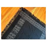 BR1 - Navy Blue Blanket - Fringe and Floral Border