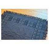 BR1 - Navy Blue Blanket - Fringe and Floral Border
