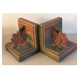 BR1 - Pair of Vintage Roseville Pottery Water Lily Bookends