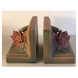BR1 - Pair of Vintage Roseville Pottery Water Lily Bookends