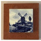 Three Delft Blue Hand Painted Windmill Tiles