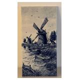 Three Delft Blue Hand Painted Windmill Tiles