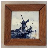 Three Delft Blue Hand Painted Windmill Tiles