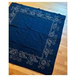 BR1 - Navy Blue Embroidered Blanket - Vintage Tapestry