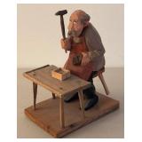 BR1 - Wooden Vintage Shoemaker Figurine - 7 Inches Tall - Light Vintage Wear