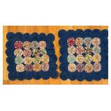 BR1 - Yo-Yo Quilted Table Decor - Blue Border with Floral Yo-Yo Discs