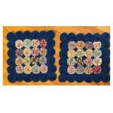 BR1 - Yo-Yo Quilted Table Decor - Blue Border with Floral Yo-Yo Discs