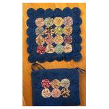 BR1 - Yo-Yo Quilted Table Decor - Blue Border with Floral Yo-Yo Discs