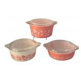 UL - Vintage Pyrex Gooseberry Pattern 3-Piece Bowl Set with Lids