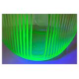 UL - Vintage Uranium Glass Jar - Ribbed Green with Metal Lid