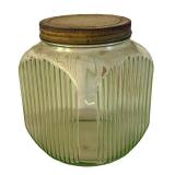 UL - Vintage Uranium Glass Jar - Ribbed Green with Metal Lid