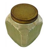 UL - Vintage Uranium Glass Jar - Ribbed Green with Metal Lid