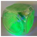 UL - Vintage Uranium Glass Jar - Ribbed Green with Metal Lid