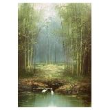 BR1 - Original Oil on Canvas Landscape - Bamboo Forest with White Herons