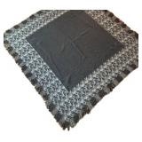 FB - Vintage Blanket - Black Center with Gray Floral Border and Fringe