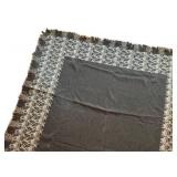 FB - Vintage Blanket - Black Center with Gray Floral Border and Fringe