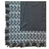 FB - Vintage Blanket - Black Center with Gray Floral Border and Fringe