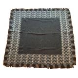 FB - Vintage Blanket - Black Center with Gray Floral Border and Fringe