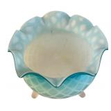 BR2 - Antique Victorian Blue Satin Diamond-Quilt Footed Vase